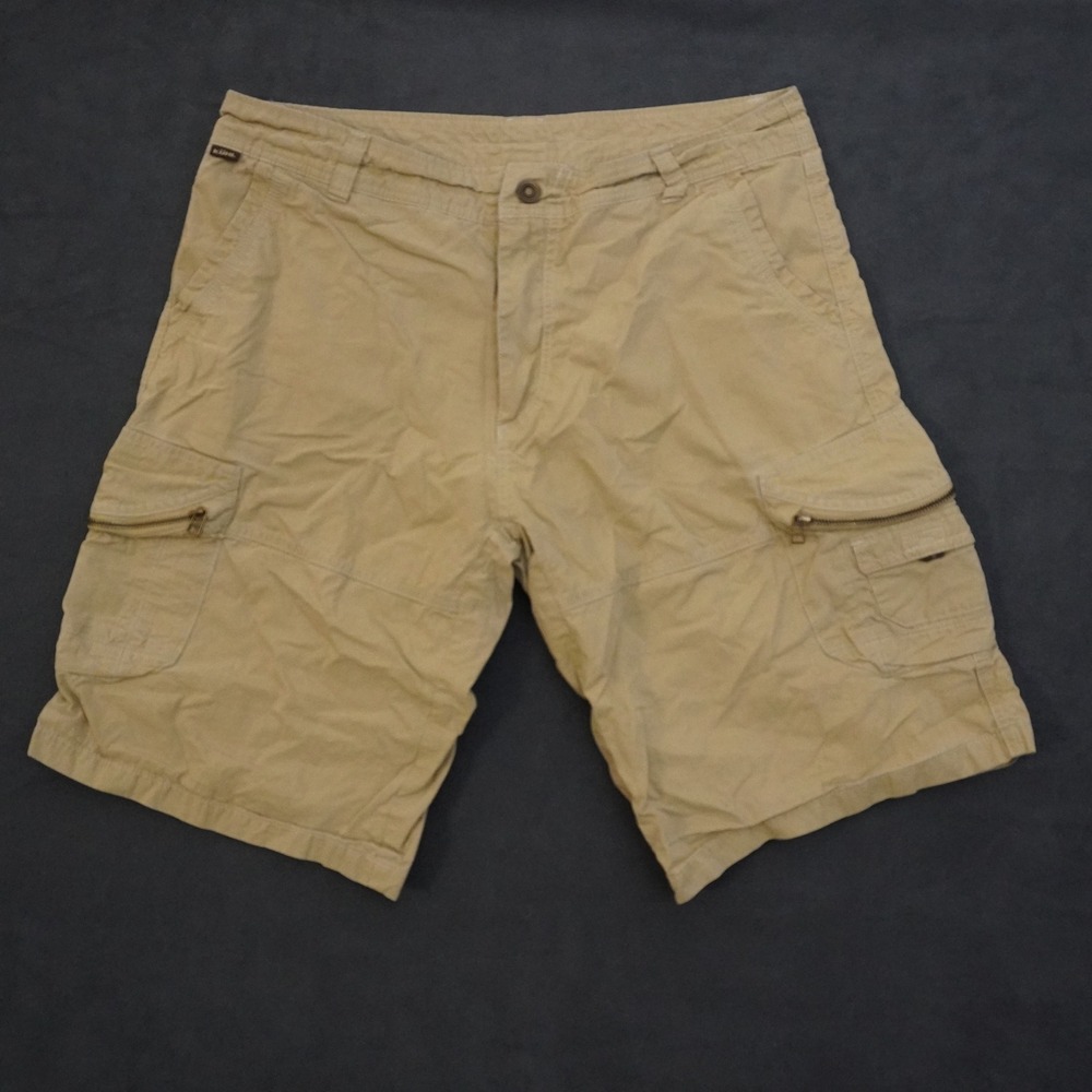 Kuhl Mens 36 Vintage Patina Dye Cargo Shorts Tan Cotton Nylon Hiking Outdoor